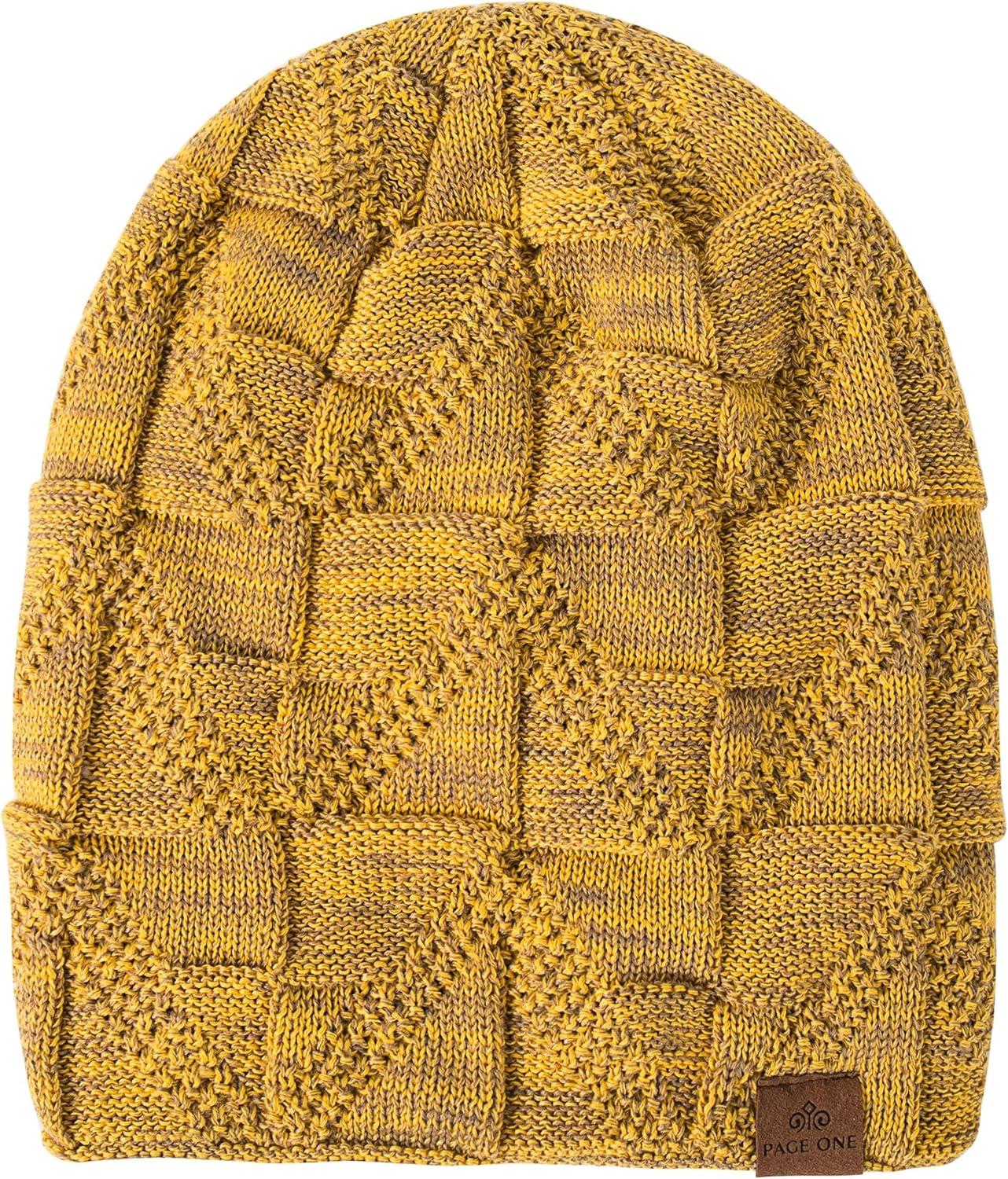 image:imagePAGE ONE Mens Winter Slouchy Beanie Warm Fleece Lined Skull Cap Baggy Cable Knit HatYellow