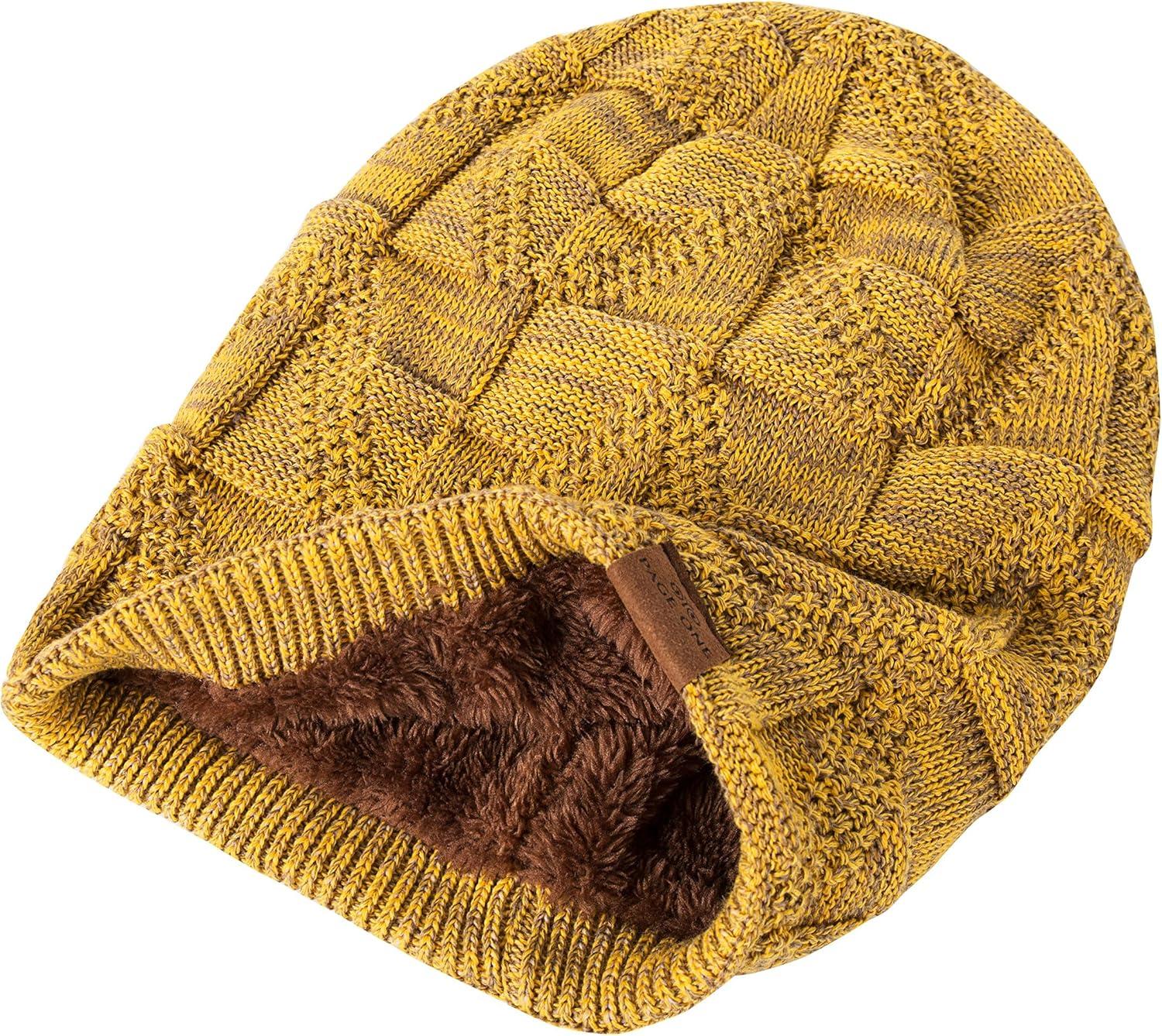 image:imagePAGE ONE Mens Winter Slouchy Beanie Warm Fleece Lined Skull Cap Baggy Cable Knit HatYellow