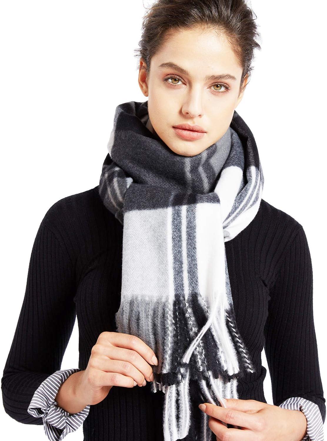 image:imagePAGE ONE Winter Womens big size Plaid Pashmina Scarfsoft warm Cashmere Shawl Scarfs for WomenBlack and white plaid