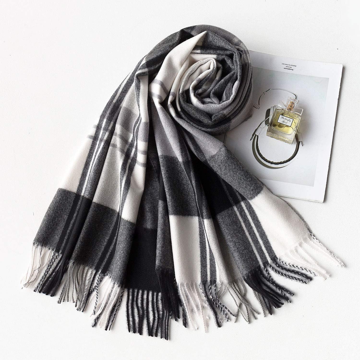 image:imagePAGE ONE Winter Womens big size Plaid Pashmina Scarfsoft warm Cashmere Shawl Scarfs for WomenBlack and white plaid