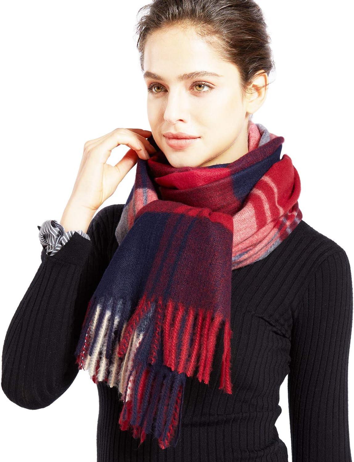 image:imagePAGE ONE Winter Womens big size Plaid Pashmina Scarfsoft warm Cashmere Shawl Scarfs for WomenWine red plaid