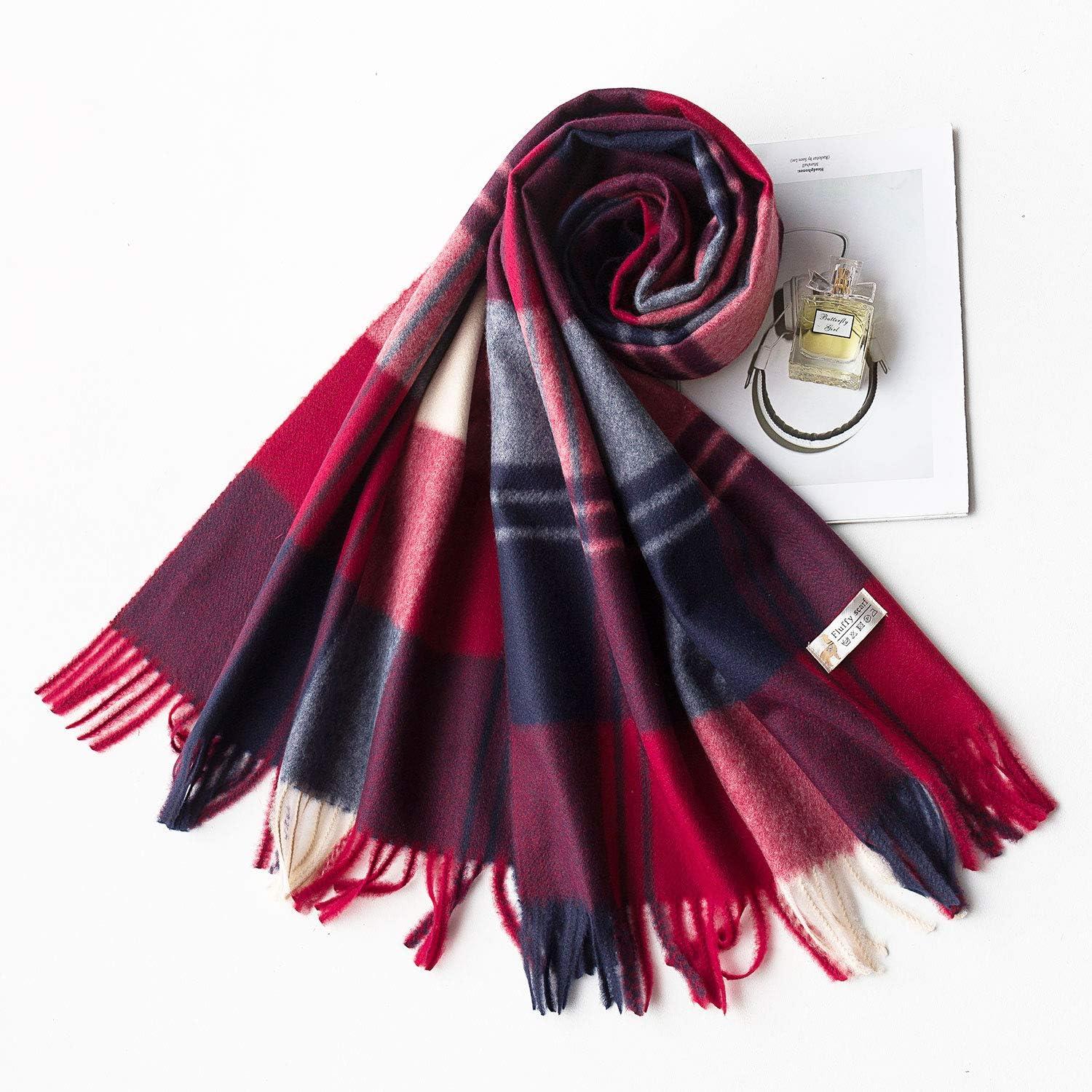 image:imagePAGE ONE Winter Womens big size Plaid Pashmina Scarfsoft warm Cashmere Shawl Scarfs for WomenWine red plaid