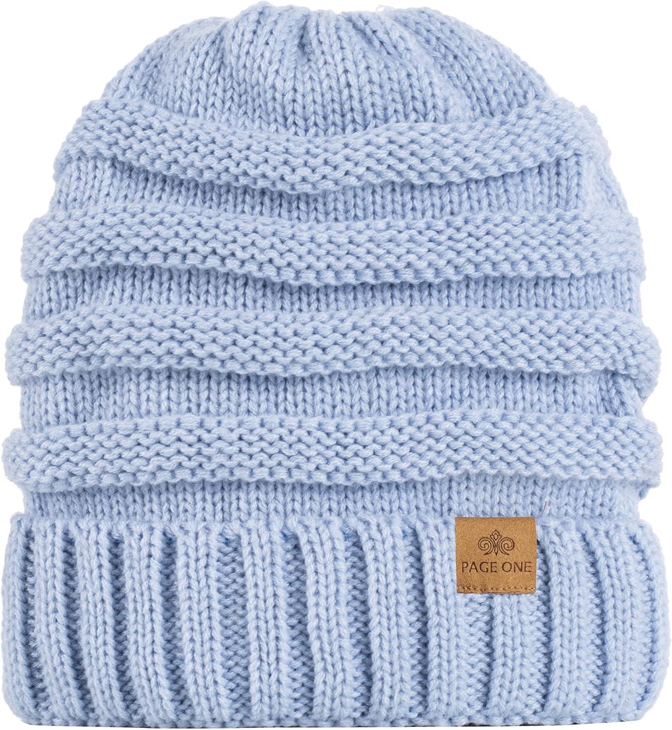 image:imagePAGE ONE Womens Winter Beanie Warm Cable Knit Hat Style Stretch Trendy Ribbed Chunky CapLight Blue