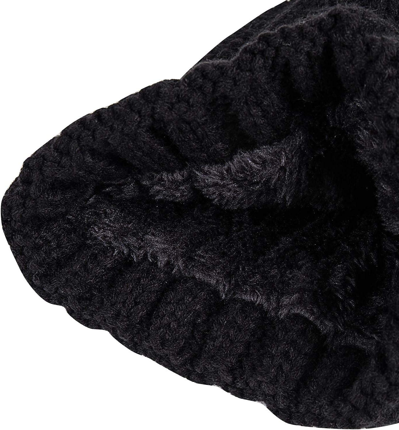 image:imagePAGE ONE Womens Winter Thick Cable Knit Beanie Faux Fur Pom Hat Fleece Lined Skull CapBlack