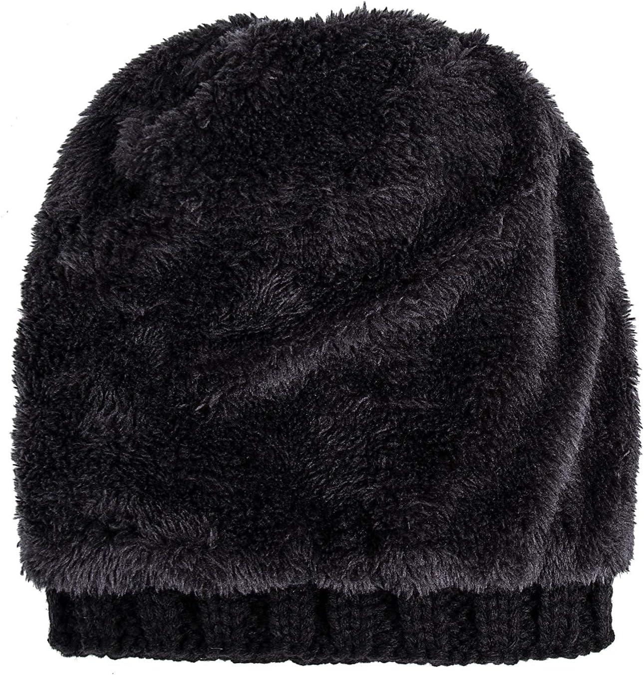 image:imagePAGE ONE Womens Winter Thick Cable Knit Beanie Faux Fur Pom Hat Fleece Lined Skull CapBlack