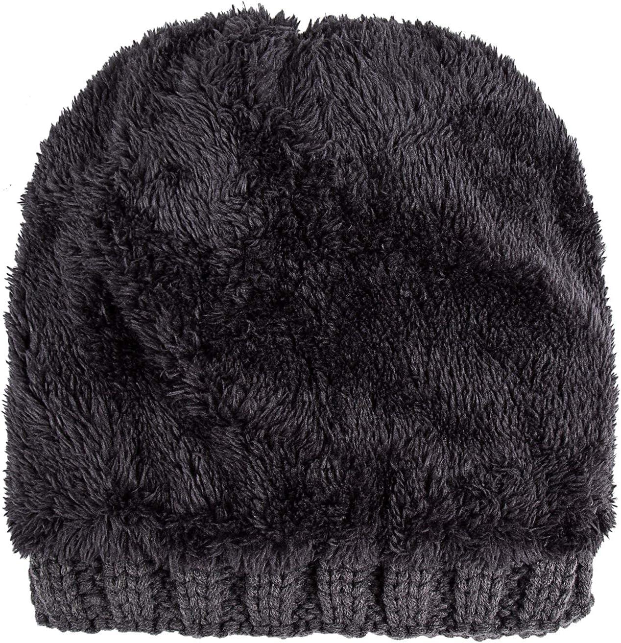 image:imagePAGE ONE Womens Winter Thick Cable Knit Beanie Faux Fur Pom Hat Fleece Lined Skull CapDark Gray