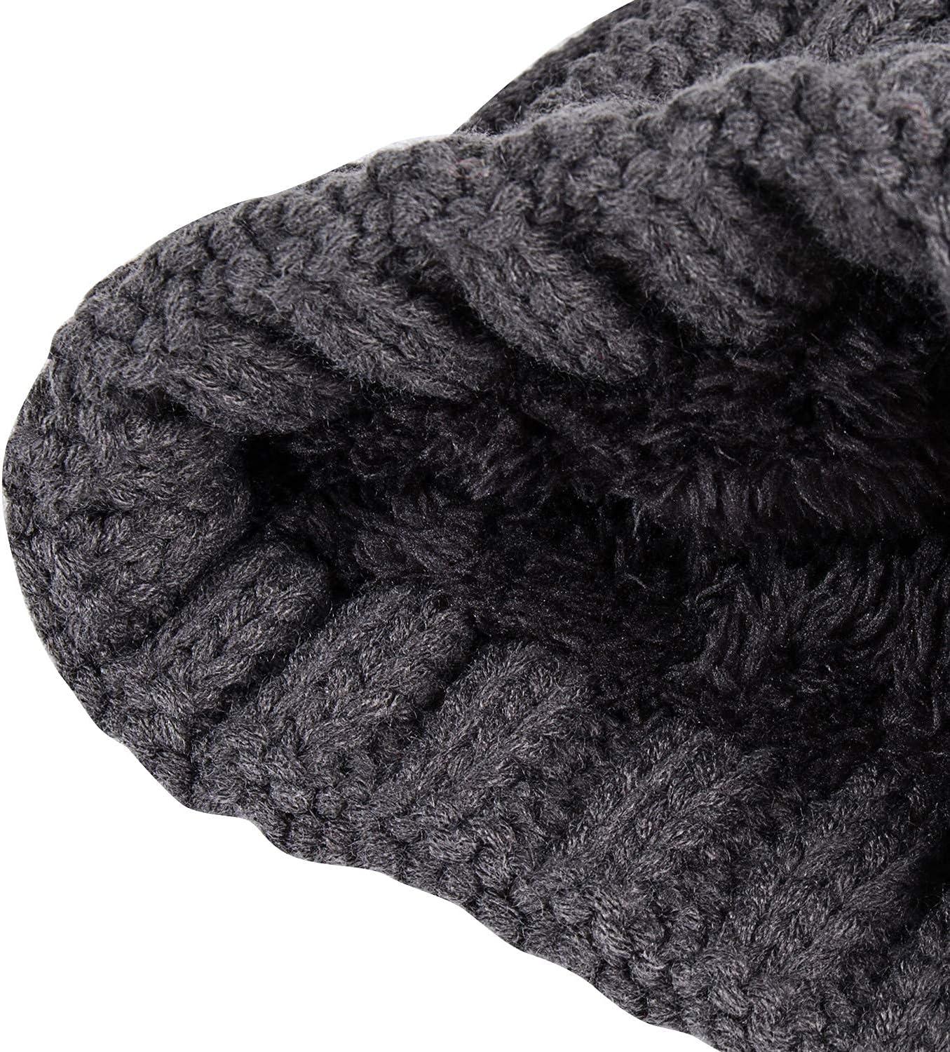 image:imagePAGE ONE Womens Winter Thick Cable Knit Beanie Faux Fur Pom Hat Fleece Lined Skull CapDark Gray