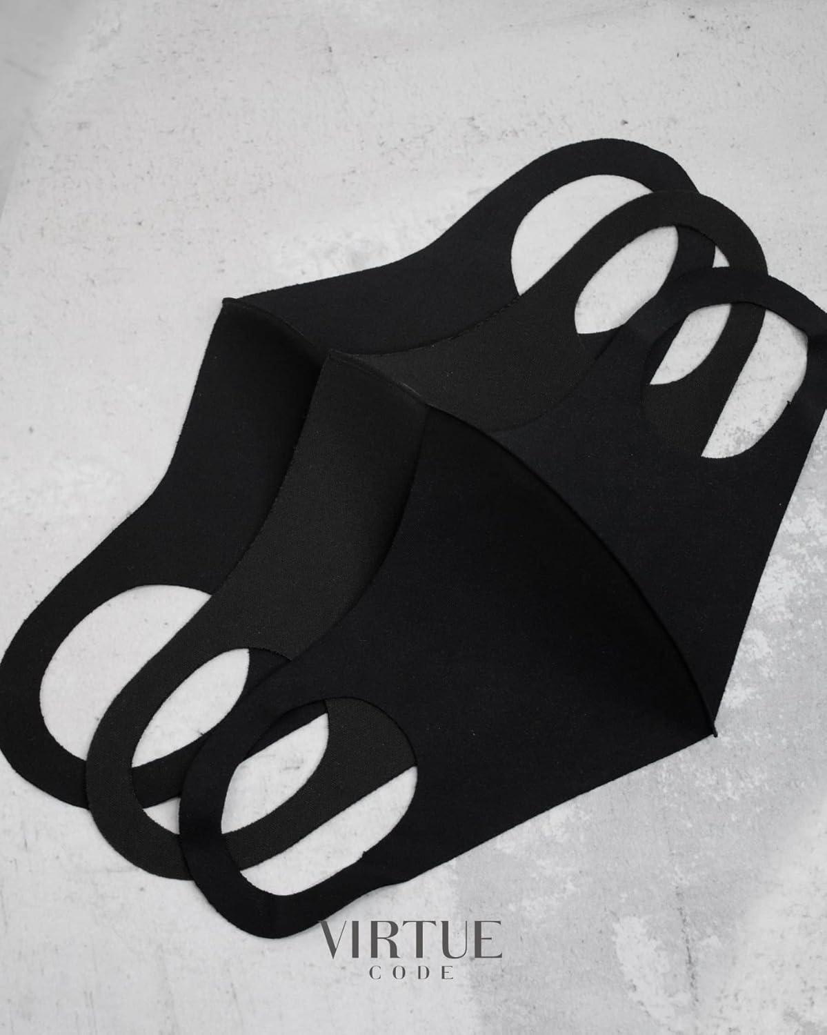 image:imageVIRTUE CODE Grayscale Cloth Face Mask for Adults Pack 3 Loungewear Masks Washable Fabric Face Mask ReusableBlack