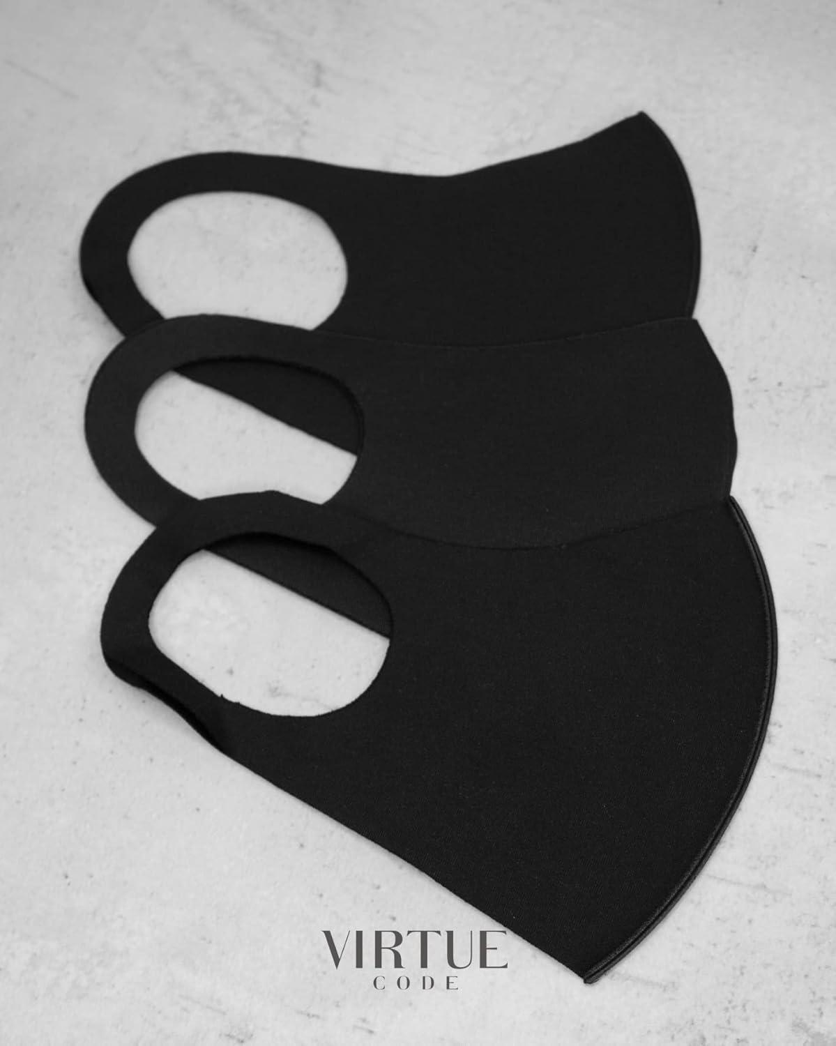 image:imageVIRTUE CODE Grayscale Cloth Face Mask for Adults Pack 3 Loungewear Masks Washable Fabric Face Mask ReusableBlack