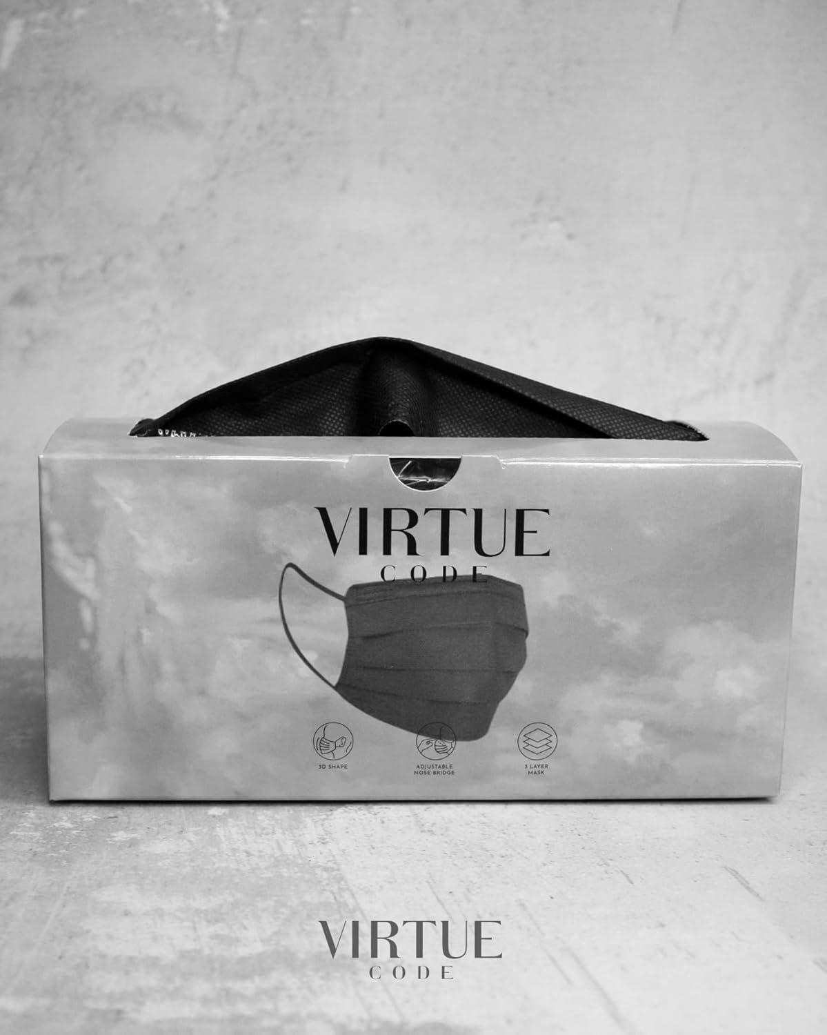 image:imageVIRTUE CODE On The Go Curved Face Masks Soft 3 Ply Comfort 50 Disposable Face MasksBlack