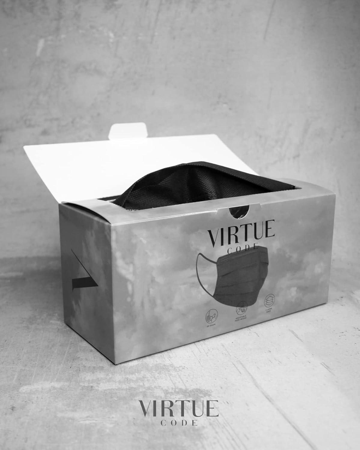 image:imageVIRTUE CODE On The Go Curved Face Masks Soft 3 Ply Comfort 50 Disposable Face MasksBlack