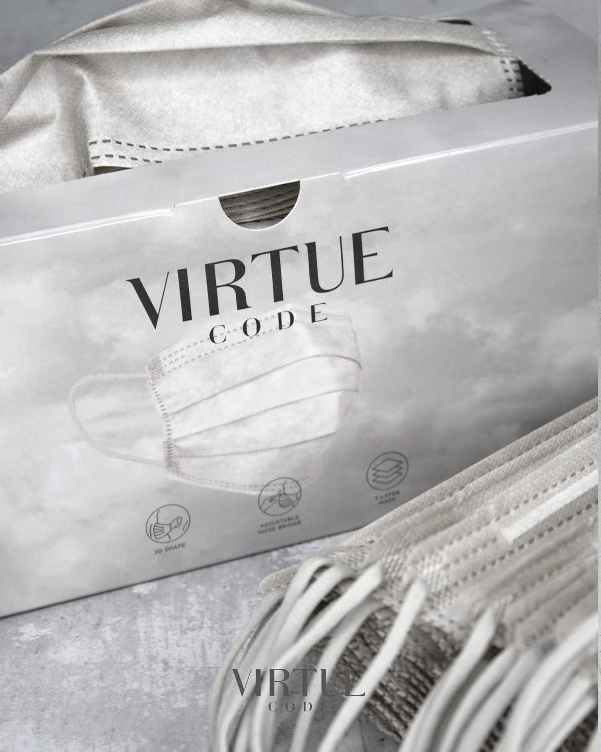 image:imageVIRTUE CODE On The Go Curved Face Masks Soft 3 Ply Comfort 50 Disposable Face MasksGrey