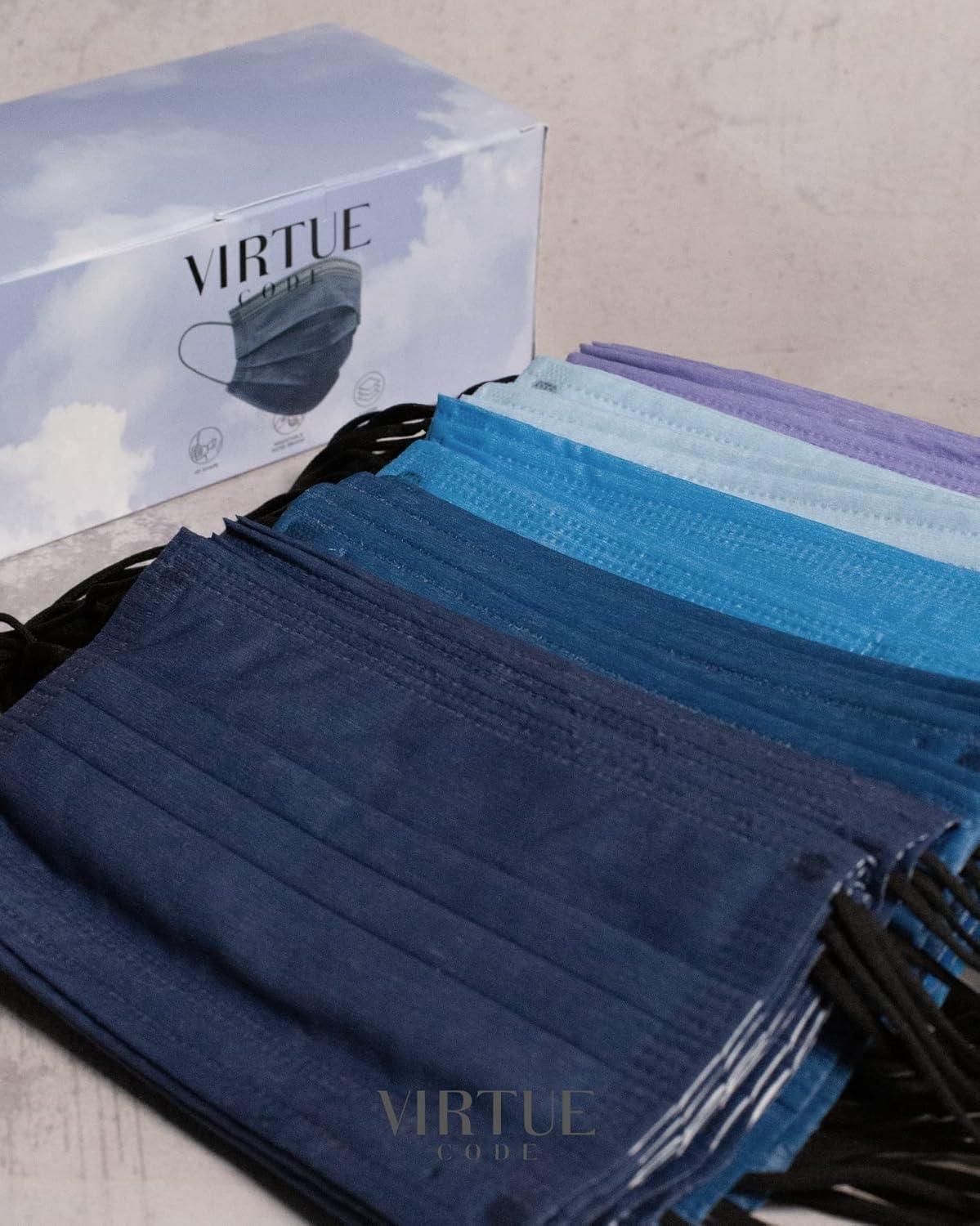 image:imageVIRTUE CODE Seamless Essentials Face Masks Soft 3 Ply Comfort 50 Disposable Face MasksBlues