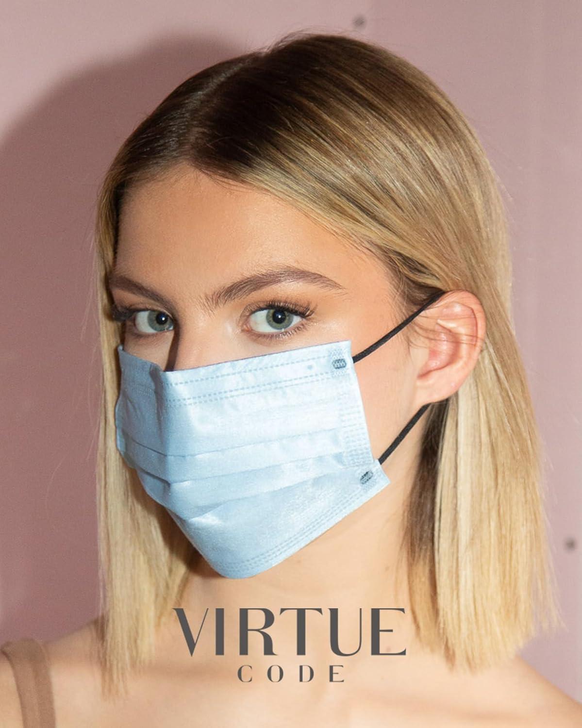 image:imageVIRTUE CODE Seamless Essentials Face Masks Soft 3 Ply Comfort 50 Disposable Face MasksBlues