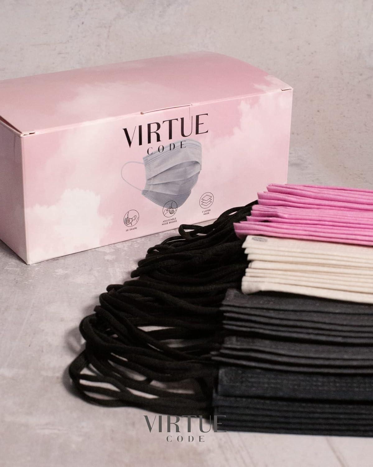 image:imageVIRTUE CODE Seamless Essentials Face Masks Soft 3 Ply Comfort 50 Disposable Face MasksConcrete Rose