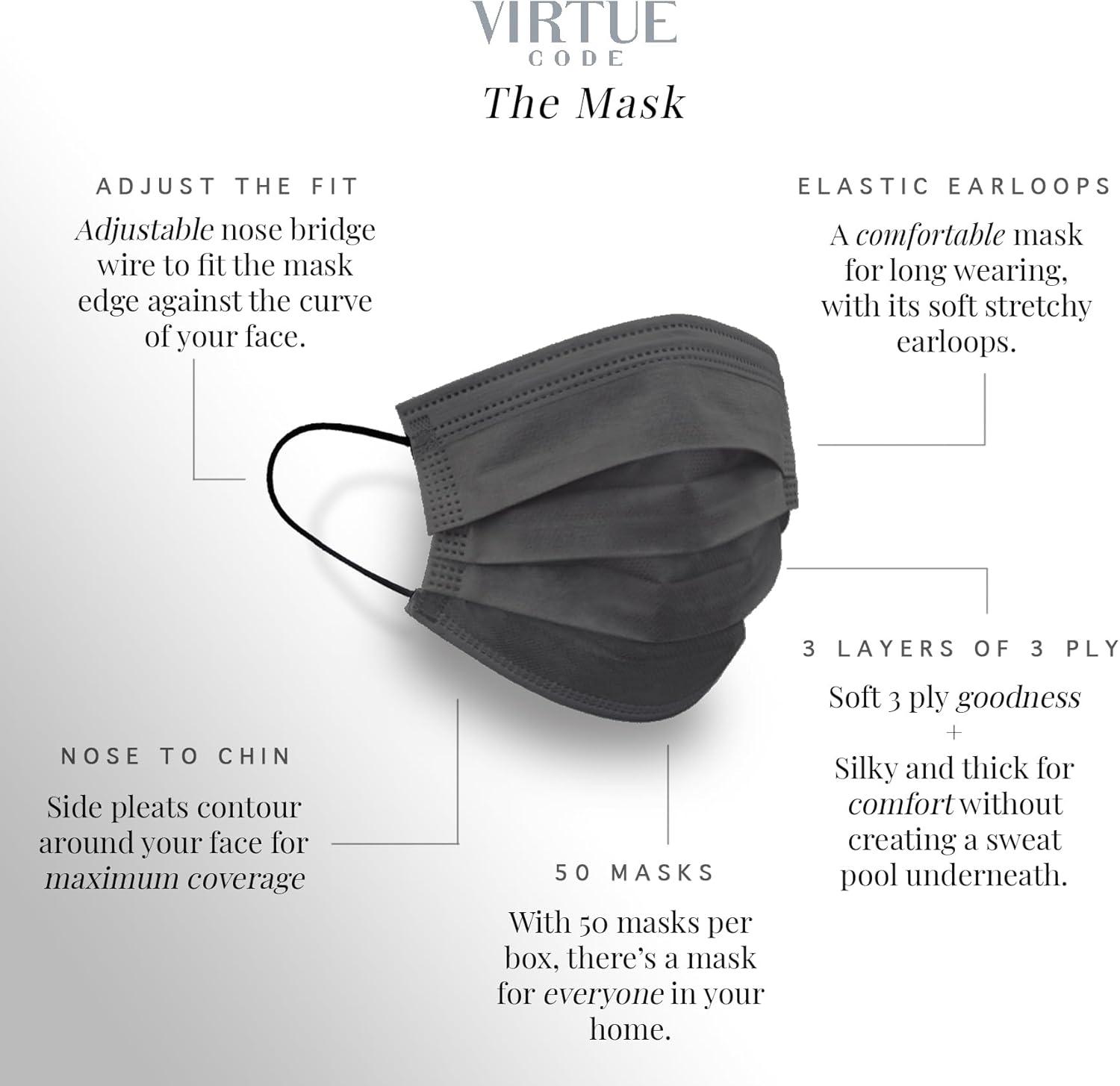 image:imageVIRTUE CODE Seamless Essentials Face Masks Soft 3 Ply Comfort 50 Disposable Face MasksConcrete Rose