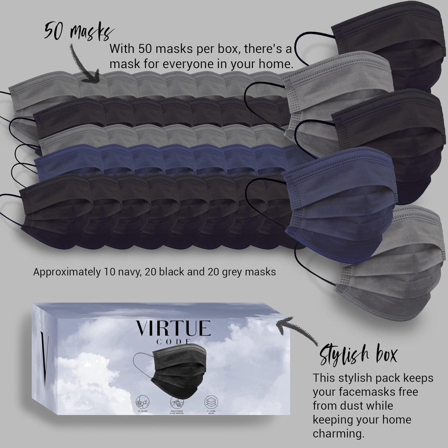 image:imageVIRTUE CODE Seamless Essentials Face Masks Soft 3 Ply Comfort 50 Disposable Face MasksTwilight