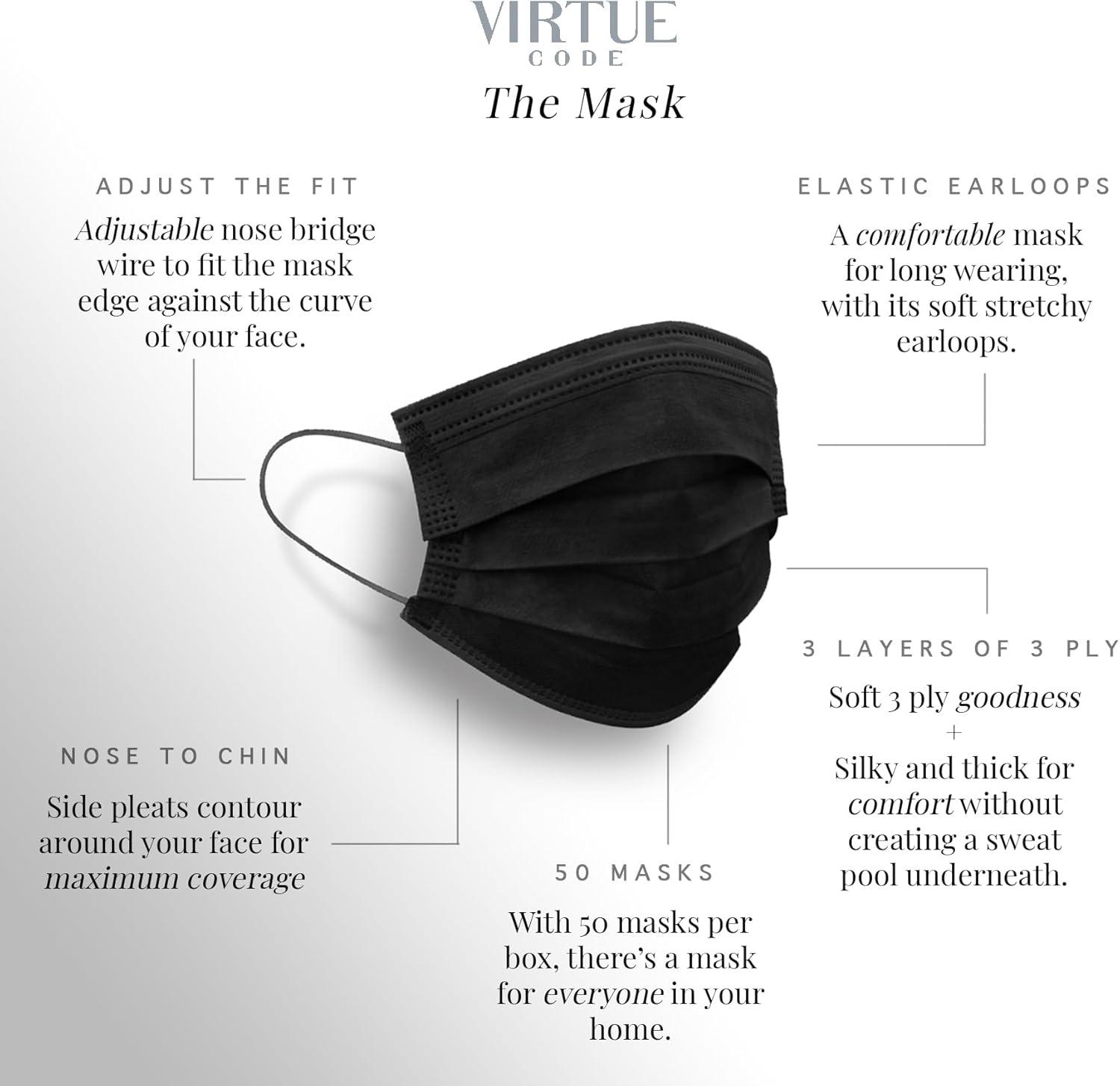 image:imageVIRTUE CODE Seamless Essentials Face Masks Soft 3 Ply Comfort 50 Disposable Face MasksTwilight