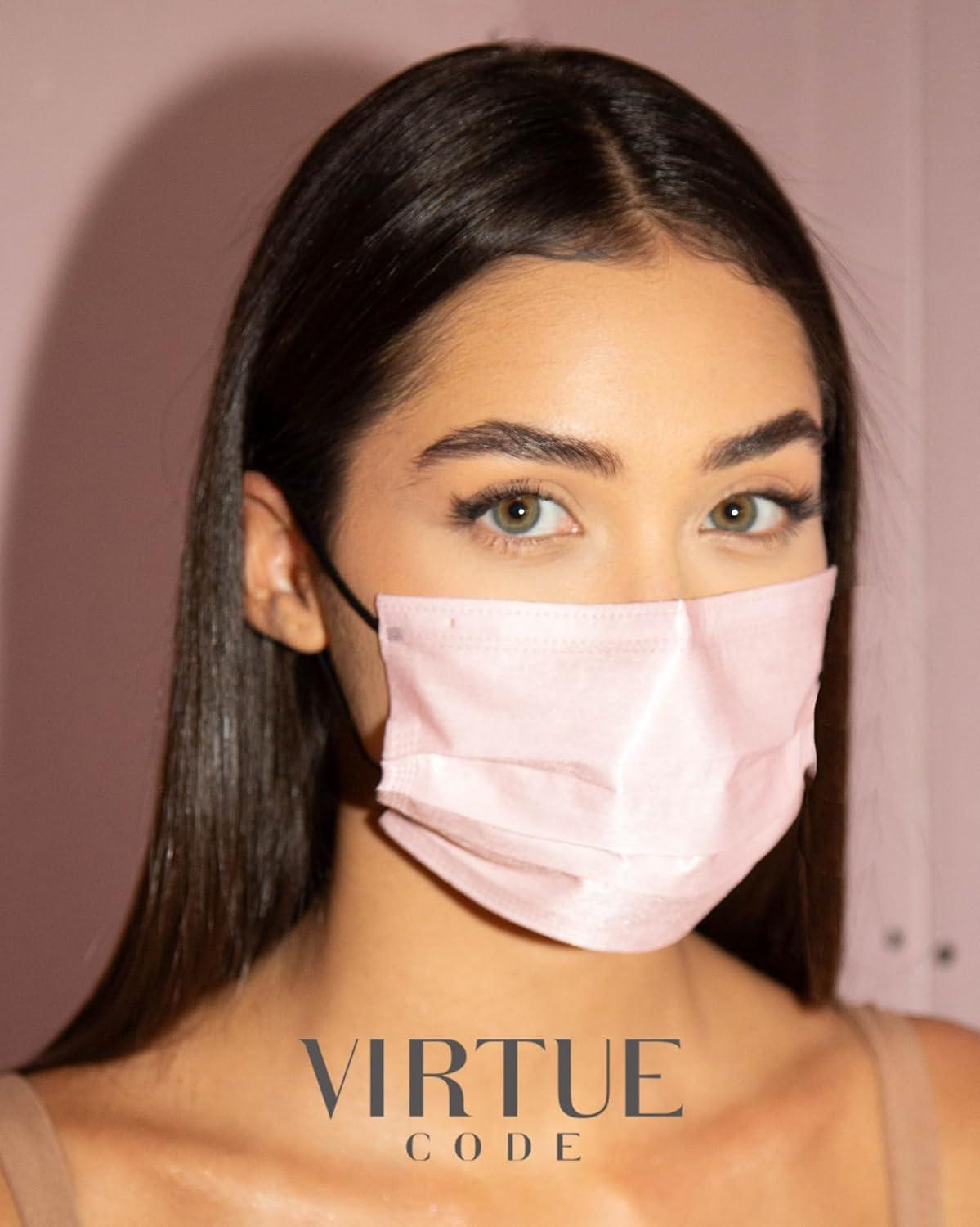 image:imageVIRTUE CODE Support Face Masks  Soft 3 Ply Comfort Face Masks Colorful Disposable Face Mask 50 Pack Grey Beige Navy Blue Colored Masks Adults Mens and Womens Disposable Face MasksPastels
