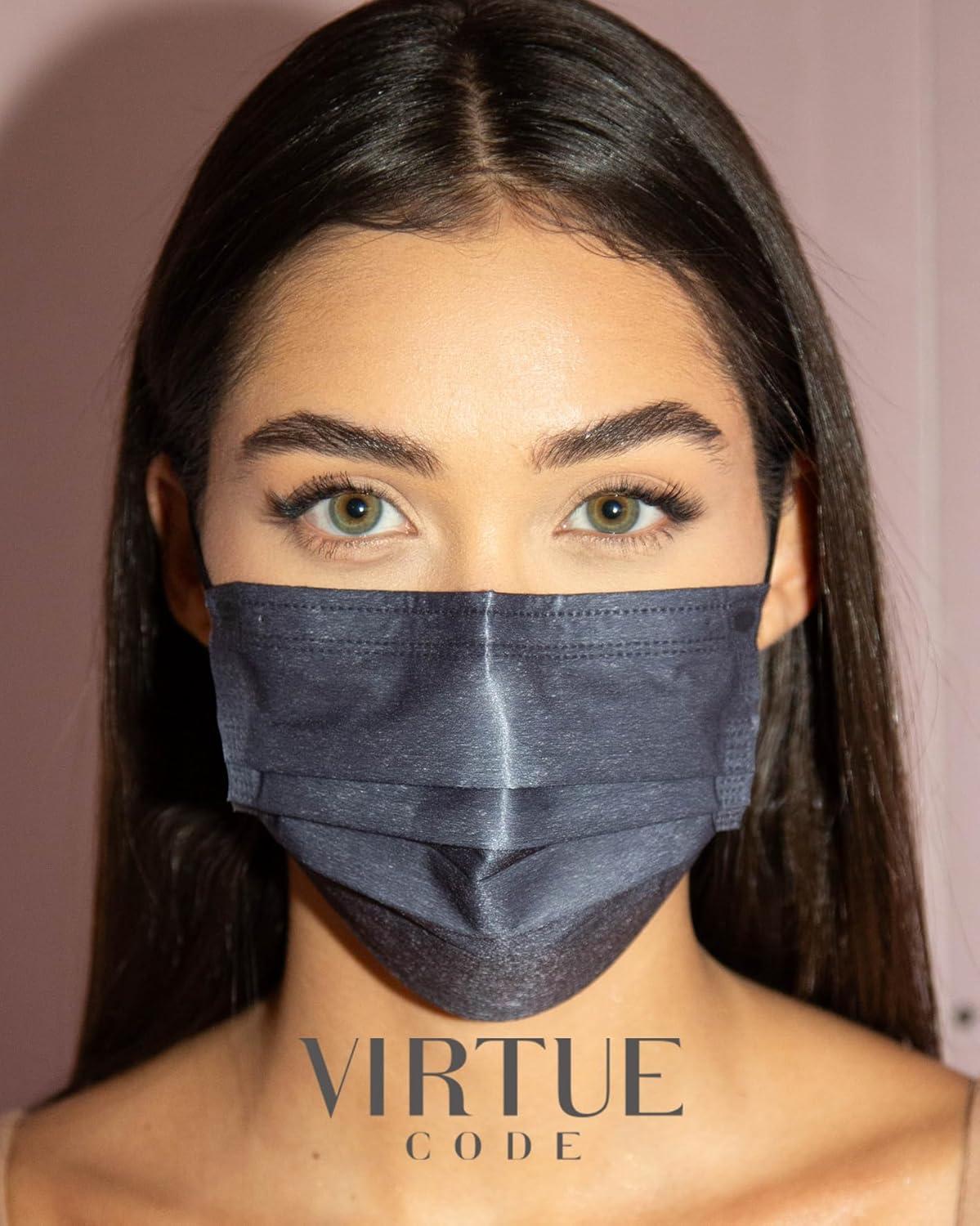 image:imageVIRTUE CODE Support Face Masks  Soft 3 Ply Comfort Face Masks Colorful Disposable Face Mask 50 Pack Grey Beige Navy Blue Colored Masks Adults Mens and Womens Disposable Face MasksTwilight