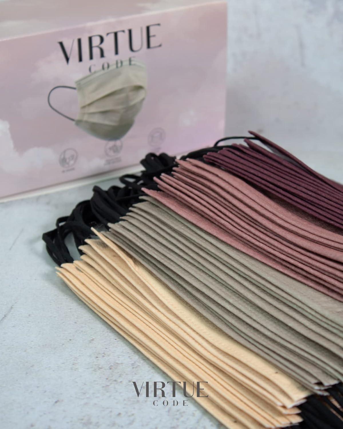 image:imageVIRTUE CODE Support Face Masks  Soft 3 Ply Comfort Face Masks Colorful Disposable Face Mask 50 Pack Grey Beige Navy Blue Colored Masks Adults Mens and Womens Disposable Face MasksEarth Tones
