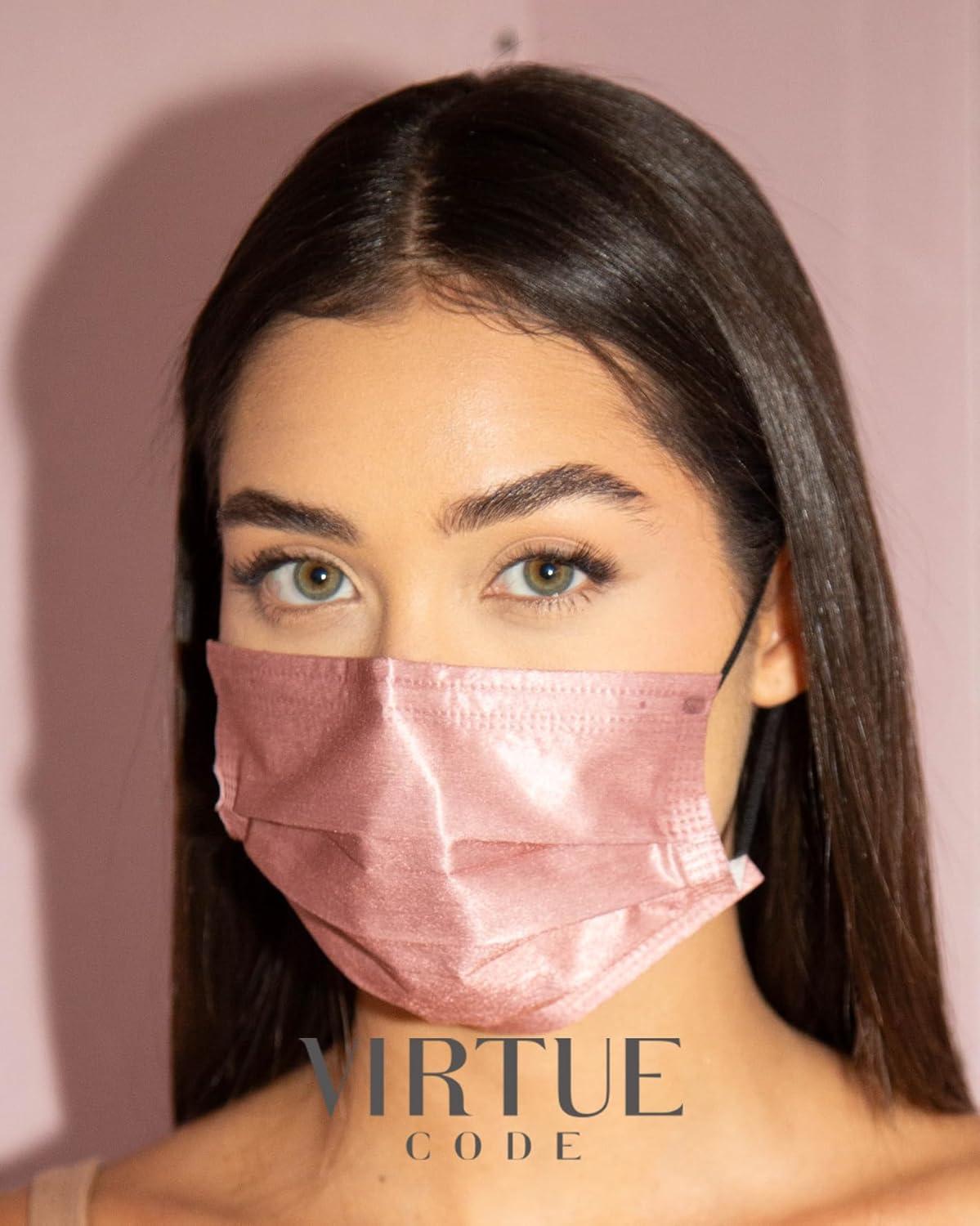 image:imageVIRTUE CODE Support Face Masks  Soft 3 Ply Comfort Face Masks Colorful Disposable Face Mask 50 Pack Grey Beige Navy Blue Colored Masks Adults Mens and Womens Disposable Face MasksEarth Tones