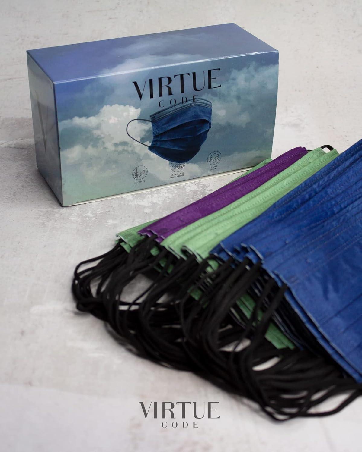 image:imageVIRTUE CODE Support Face Masks  Soft 3 Ply Comfort Face Masks Colorful Disposable Face Mask 50 Pack Grey Beige Navy Blue Colored Masks Adults Mens and Womens Disposable Face MasksSea Breeze