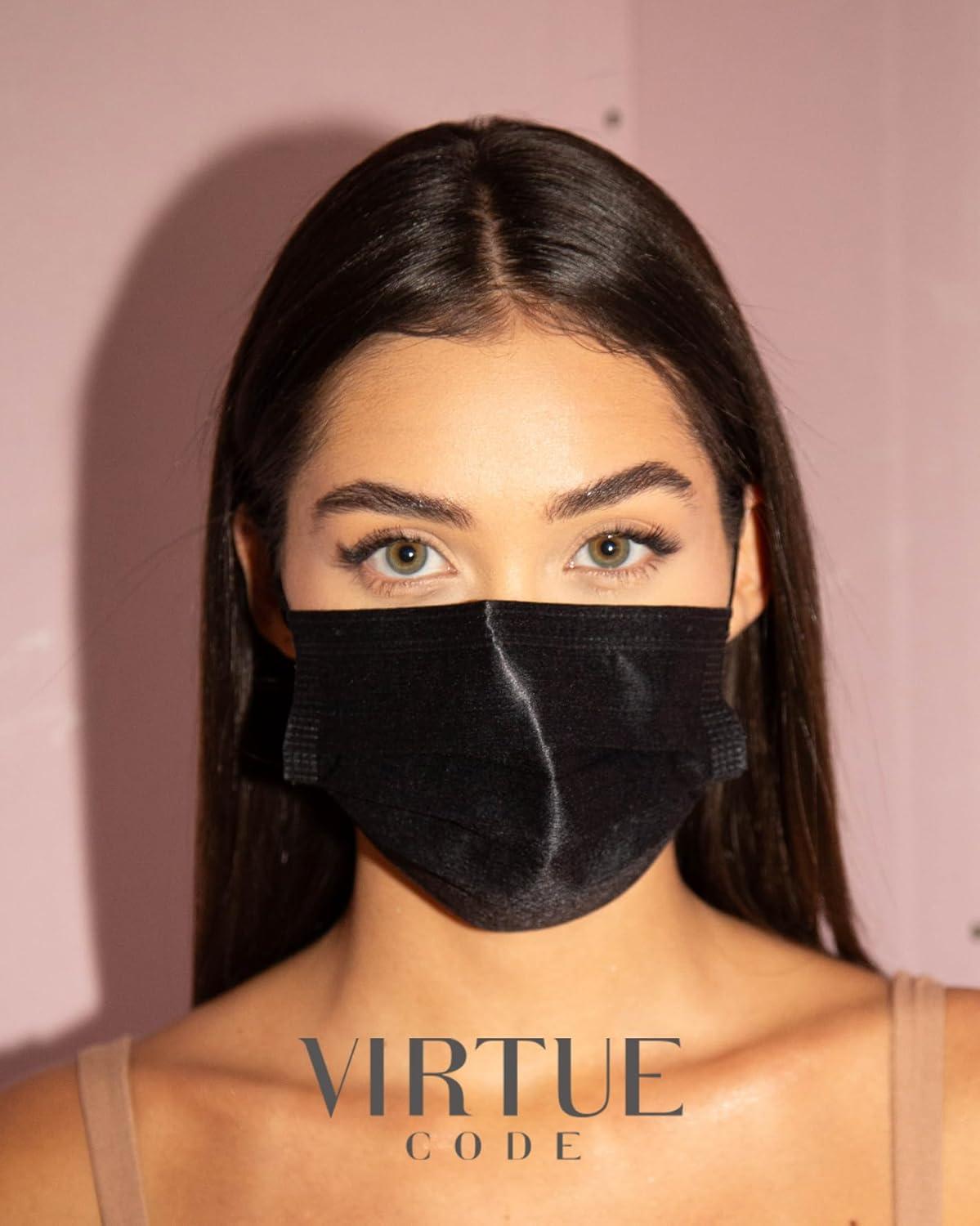 image:imageVIRTUE CODE Support Face Masks  Soft 3 Ply Comfort Face Masks Colorful Disposable Face Mask 50 Pack Grey Beige Navy Blue Colored Masks Adults Mens and Womens Disposable Face MasksBlack