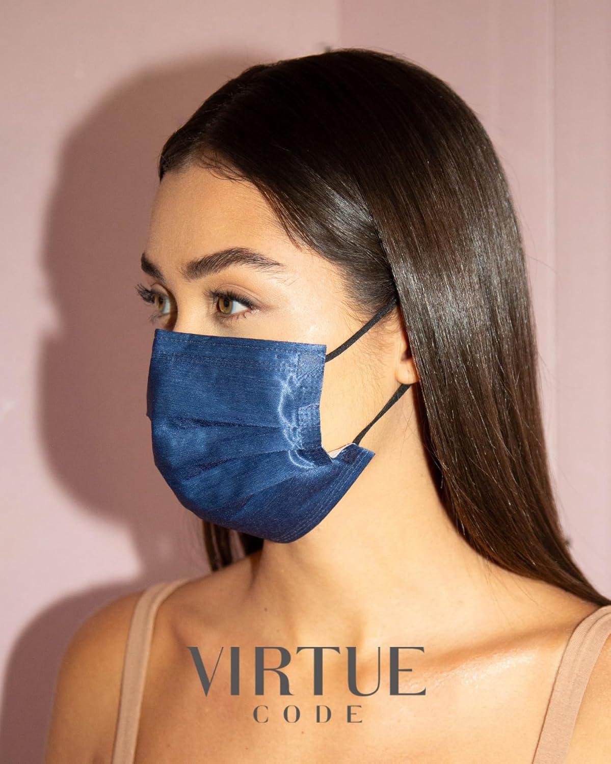 image:imageVIRTUE CODE Support Face Masks  Soft 3 Ply Comfort Face Masks Colorful Disposable Face Mask 50 Pack Grey Beige Navy Blue Colored Masks Adults Mens and Womens Disposable Face MasksSea Breeze