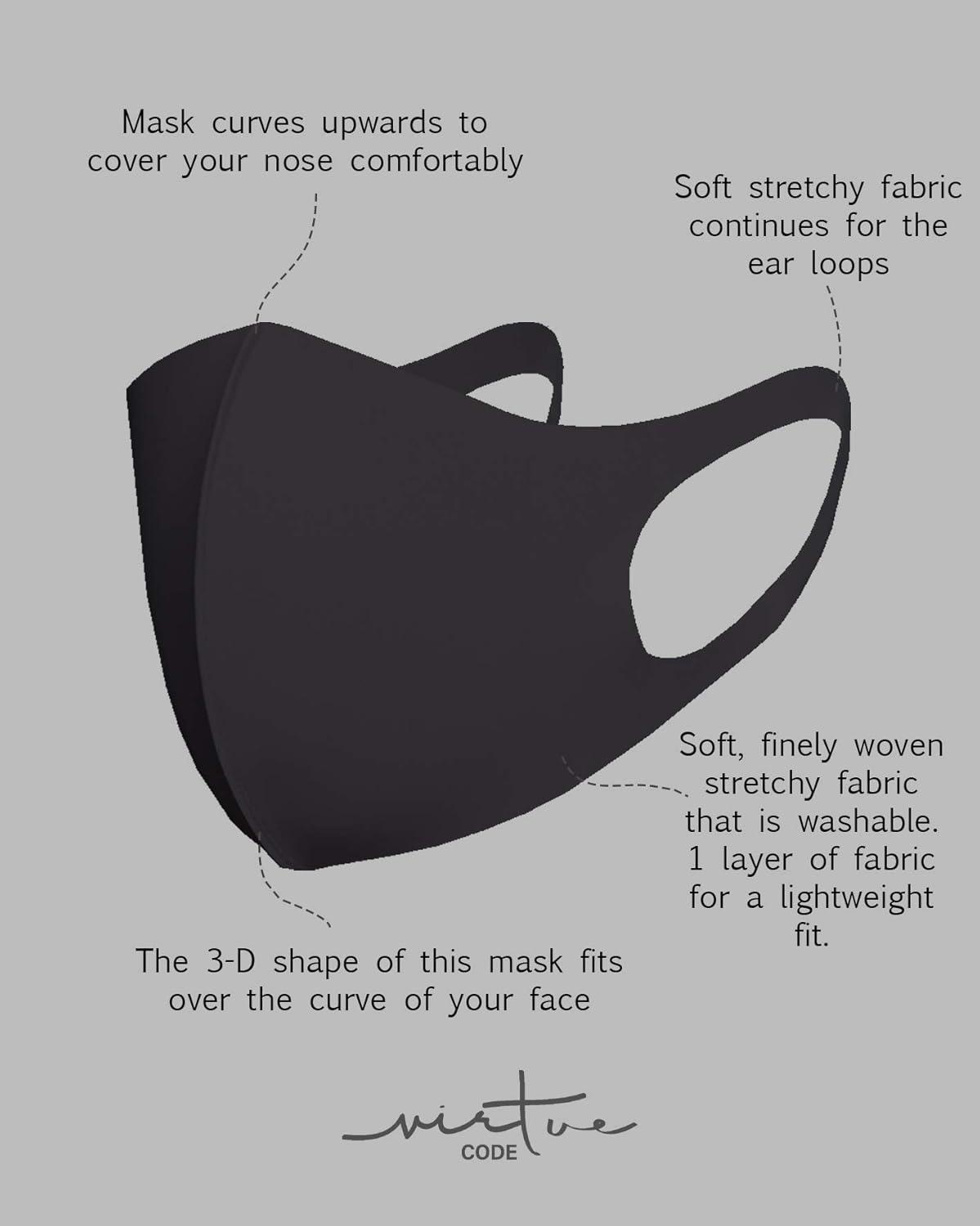 image:imageVirtue Code Second Skin Cloth Face Mask Pack 4 Buttery Soft Masks Washable FabricBlack