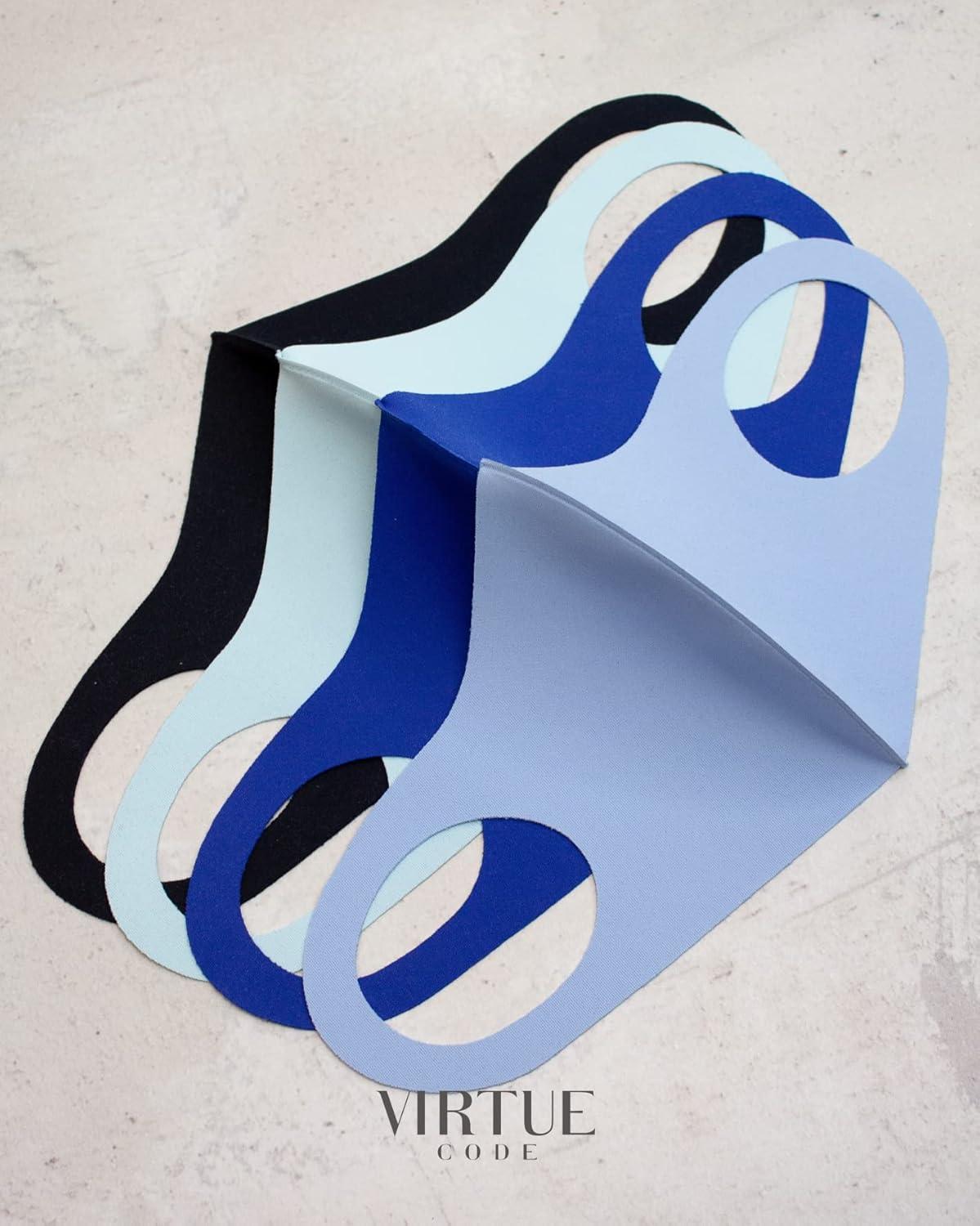 image:imageVirtue Code Second Skin Cloth Face Mask Pack 4 Buttery Soft Masks Washable FabricBlues
