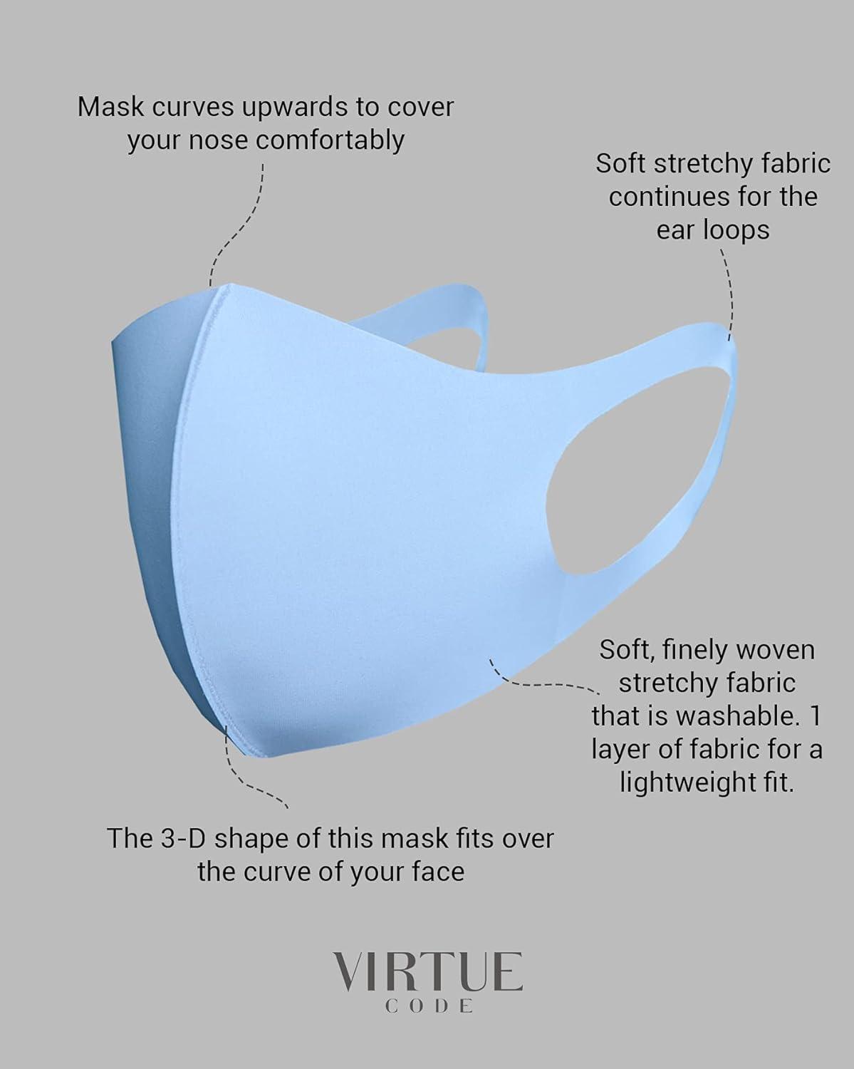 image:imageVirtue Code Second Skin Cloth Face Mask Pack 4 Buttery Soft Masks Washable FabricBlues
