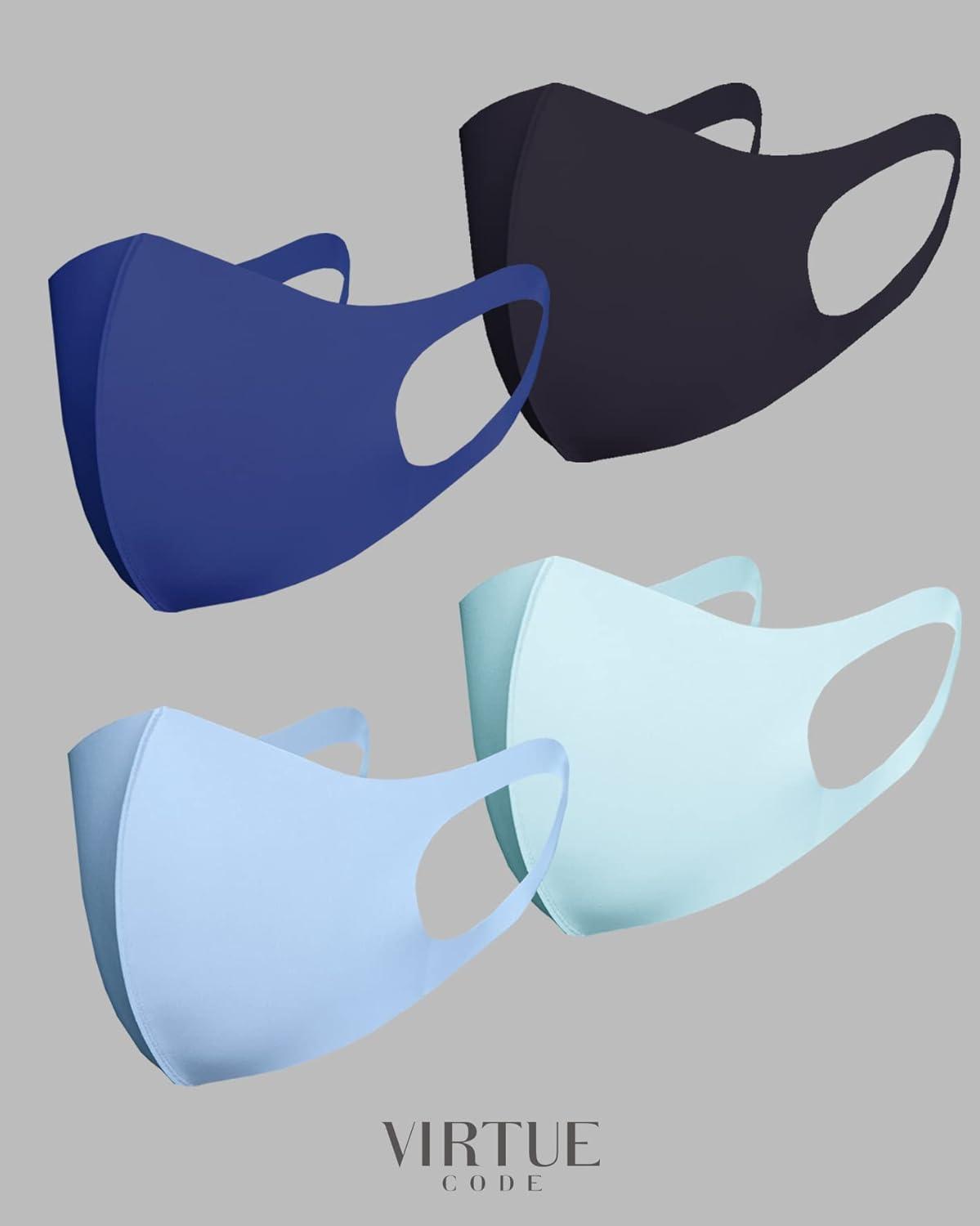 image:imageVirtue Code Second Skin Cloth Face Mask Pack 4 Buttery Soft Masks Washable FabricBlues