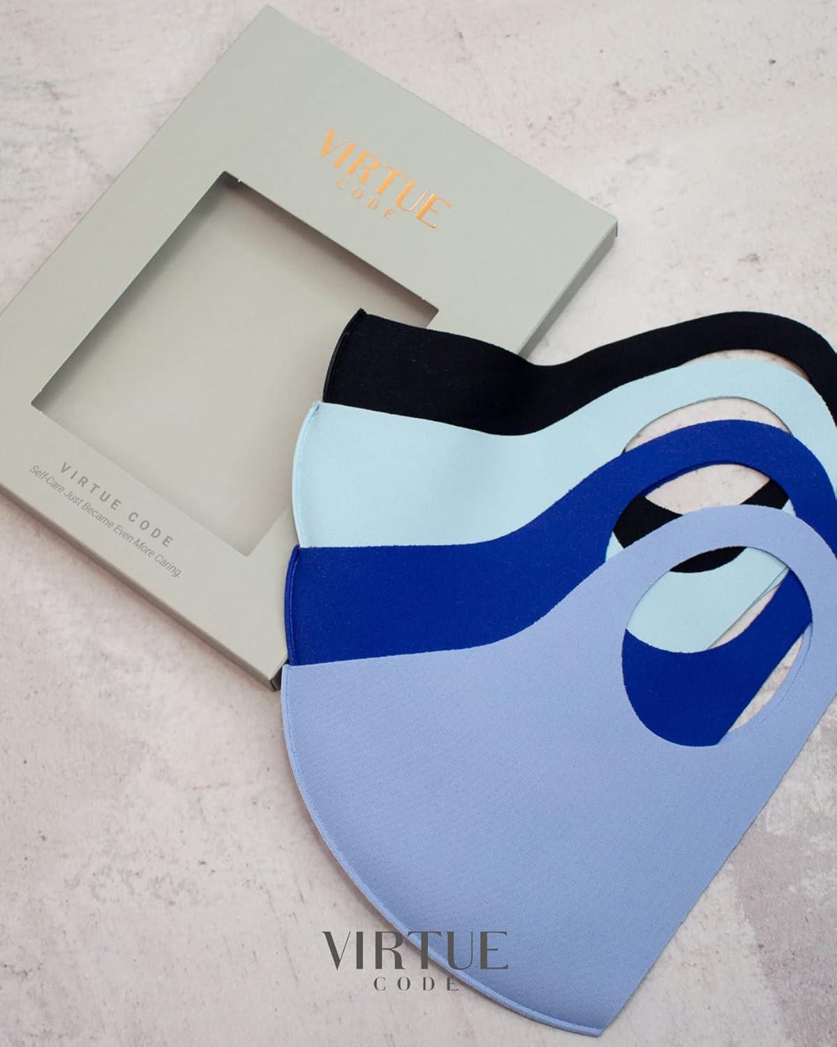 image:imageVirtue Code Second Skin Cloth Face Mask Pack 4 Buttery Soft Masks Washable FabricBlues