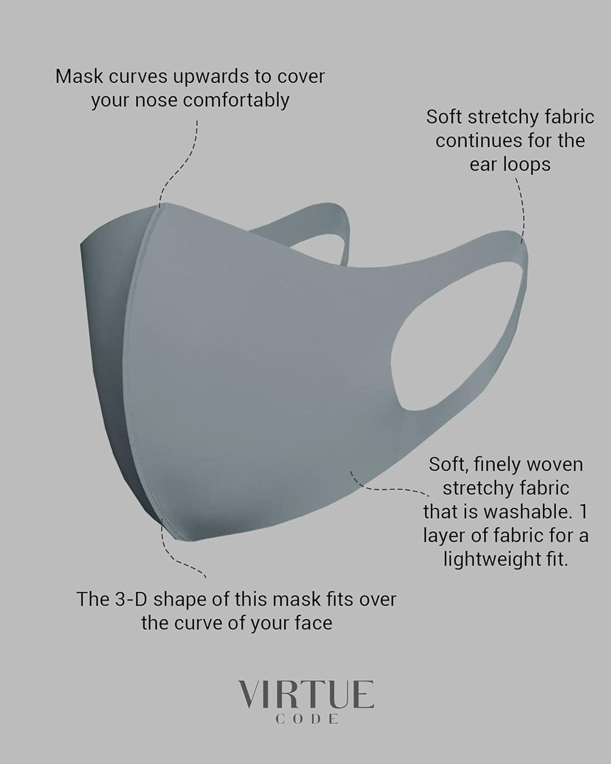 image:imageVirtue Code Second Skin Cloth Face Mask Pack 4 Buttery Soft Masks Washable FabricGreys