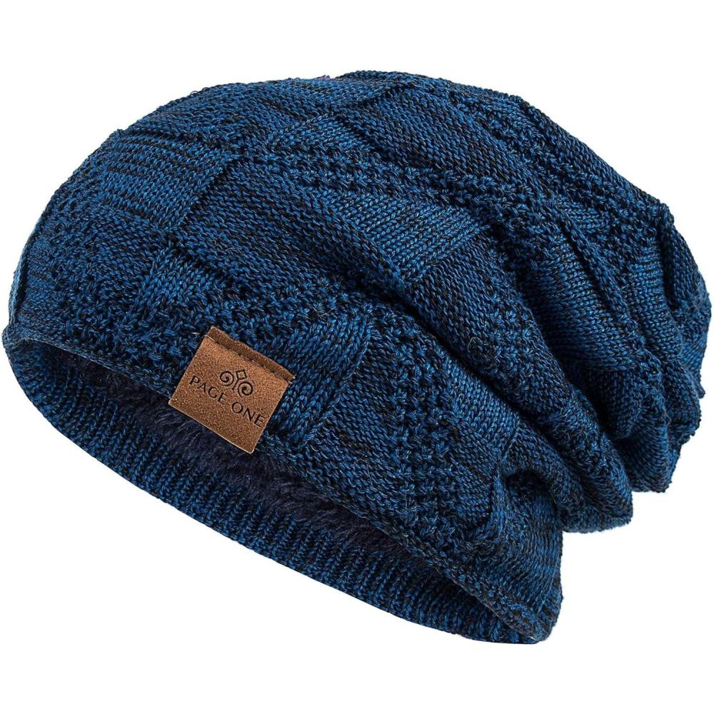 image:imagePAGE ONE Mens Winter Slouchy Beanie Warm Fleece Lined Skull Cap Baggy Cable Knit HatBlue