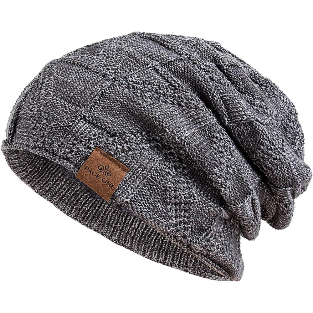 image:imagePAGE ONE Mens Winter Slouchy Beanie Warm Fleece Lined Skull Cap Baggy Cable Knit HatGray