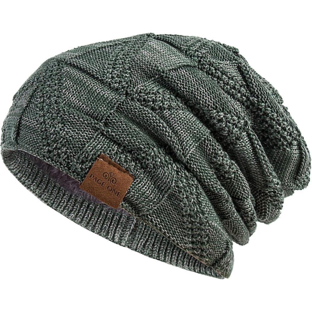 image:imagePAGE ONE Mens Winter Slouchy Beanie Warm Fleece Lined Skull Cap Baggy Cable Knit HatLight Green