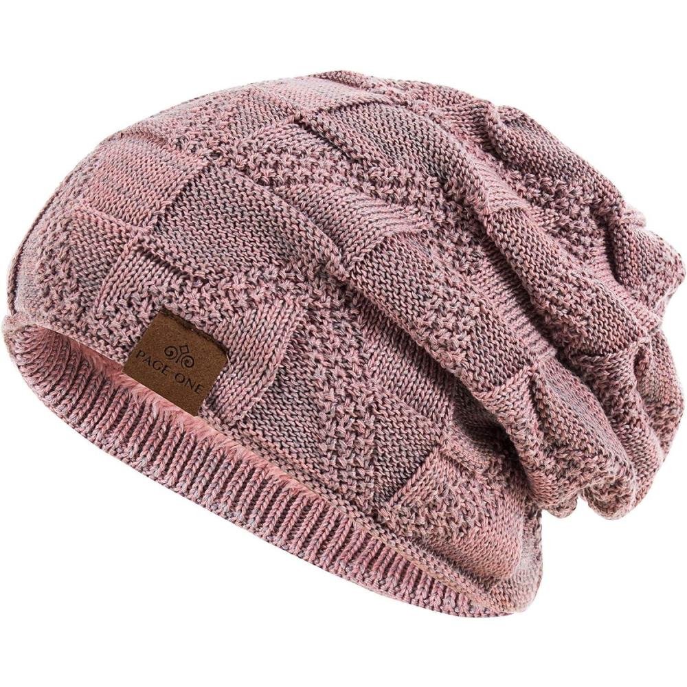 image:imagePAGE ONE Mens Winter Slouchy Beanie Warm Fleece Lined Skull Cap Baggy Cable Knit HatPink