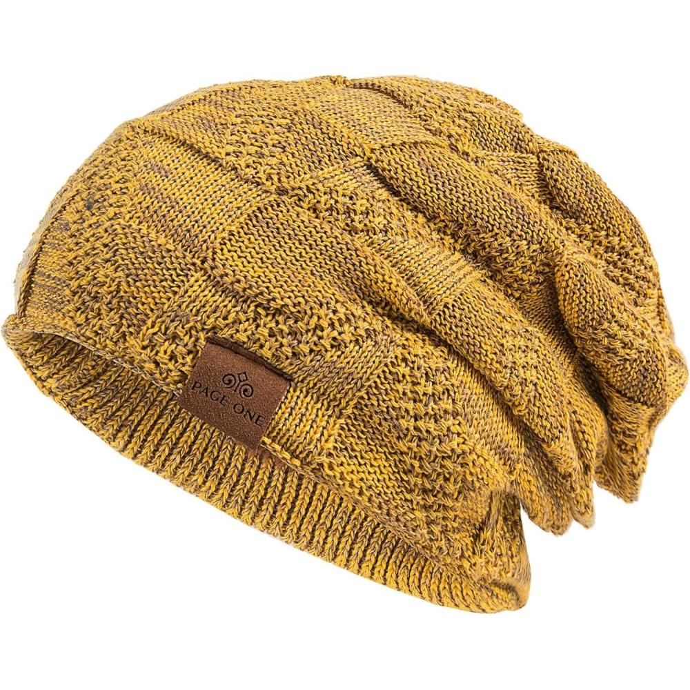 image:imagePAGE ONE Mens Winter Slouchy Beanie Warm Fleece Lined Skull Cap Baggy Cable Knit HatYellow