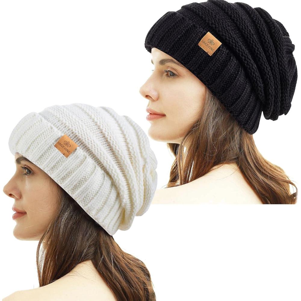 image:imagePAGE ONE Womens Winter Beanie Warm Cable Knit Hat Style Stretch Trendy Ribbed Chunky CapBlackwhite
