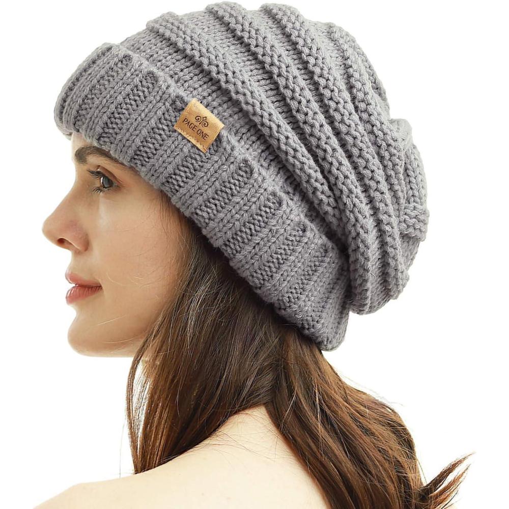 image:imagePAGE ONE Womens Winter Beanie Warm Cable Knit Hat Style Stretch Trendy Ribbed Chunky CapLight Gray