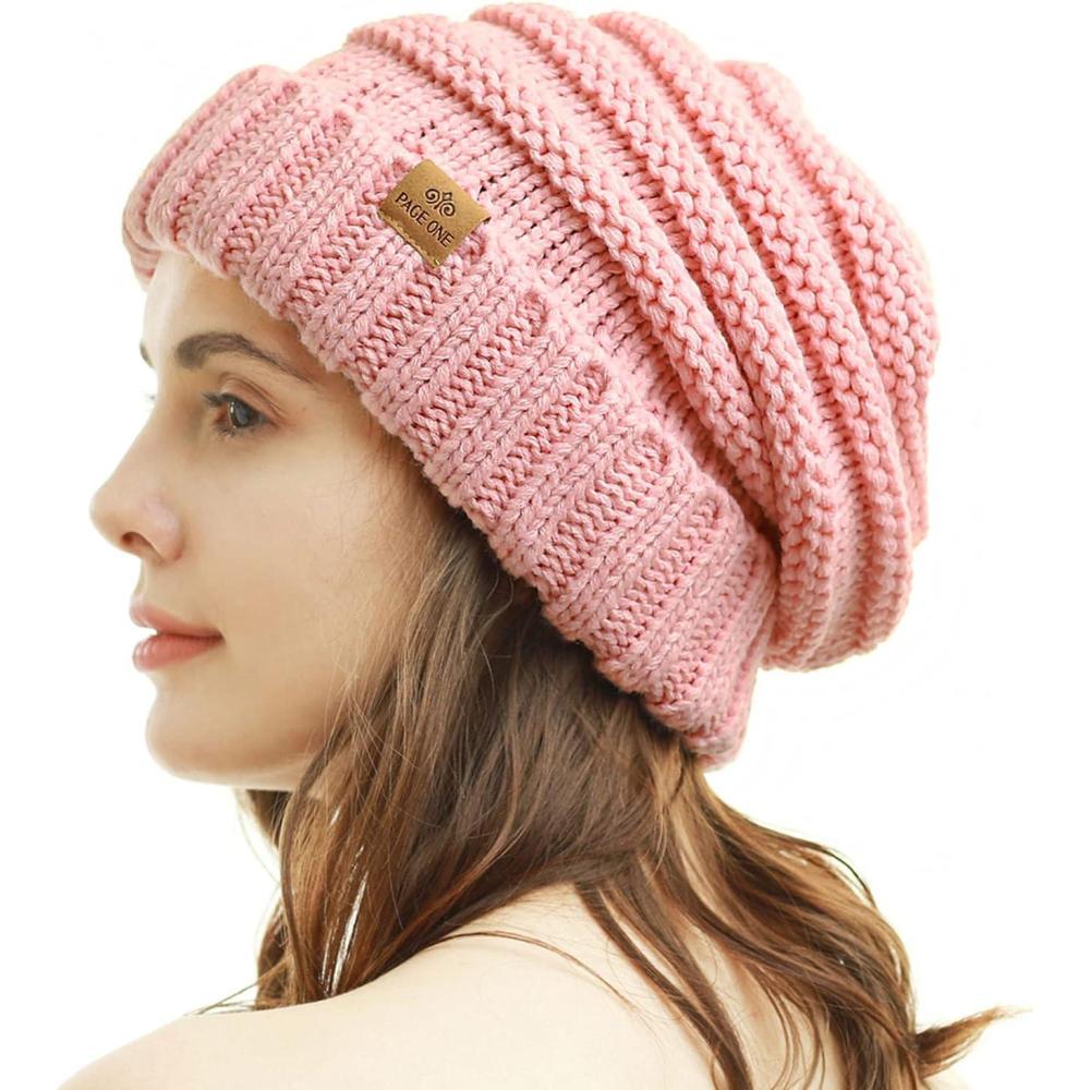 image:imagePAGE ONE Womens Winter Beanie Warm Cable Knit Hat Style Stretch Trendy Ribbed Chunky CapPink