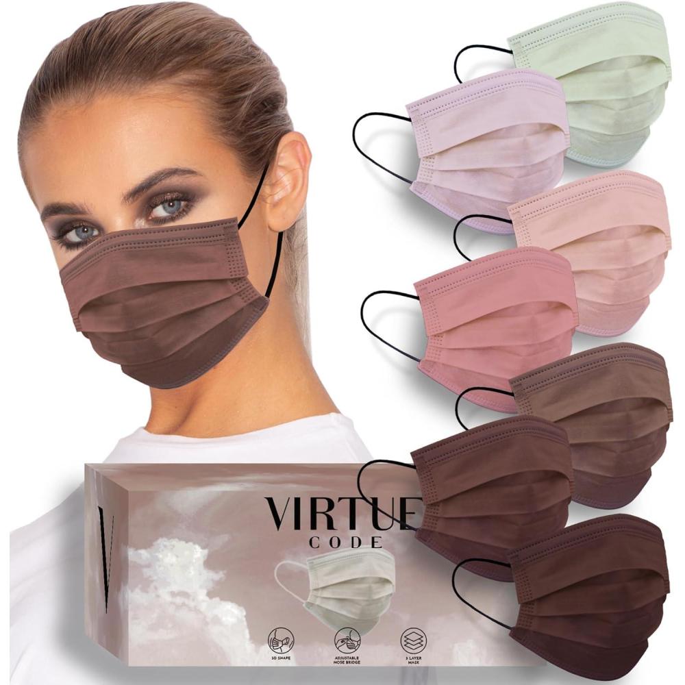 image:imageVIRTUE CODE Balance Face Masks Soft 3 Ply Comfort Disposable Face MasksLatte Love