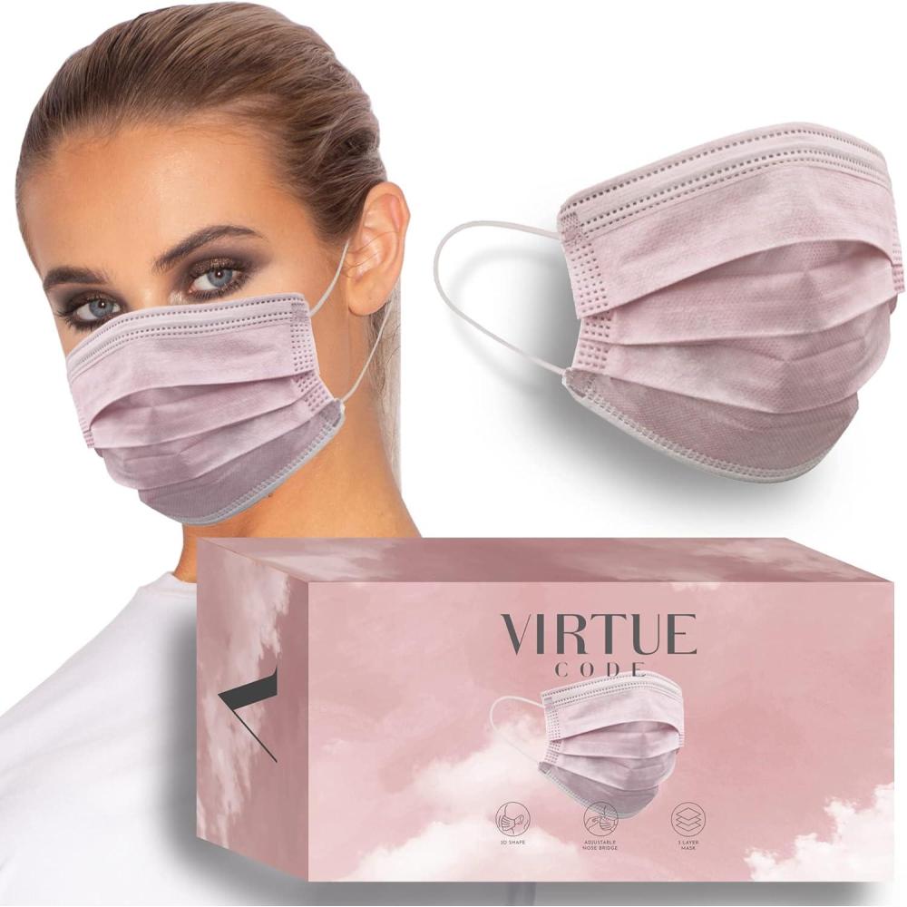 image:imageVIRTUE CODE On The Go Curved Face Masks Soft 3 Ply Comfort 50 Disposable Face MasksPink