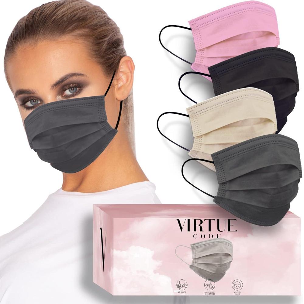 image:imageVIRTUE CODE Seamless Essentials Face Masks Soft 3 Ply Comfort 50 Disposable Face MasksConcrete Rose
