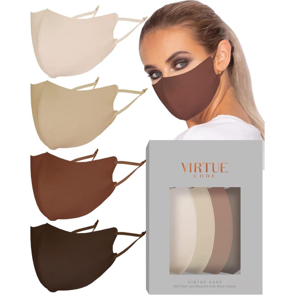 image:imageVIRTUE CODE Second Skin Cloth Face Mask Pack with Adjustable Ear Loops 4 Buttery Soft Masks Washable Fabric  Desert Rose Face Mask Reusable Stretchy Comfortable Fresh Facemask