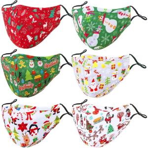 PAGE ONE Christmas Kids Face Masks Washable Reusable Cute Funny Boys Girls Cloth Face Mask with Adjustable Earloops/6PC