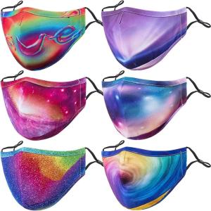 PAGE ONE Kids Face Masks Washable Reusable Cute Funny Boys Girls Colored Cloth Face Mask with Adjustable Earloops/6PC