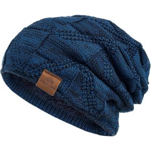 PAGE ONE Mens Winter Slouchy Beanie Warm Fleece Lined Skull Cap Baggy Cable Knit Hat(Blue)